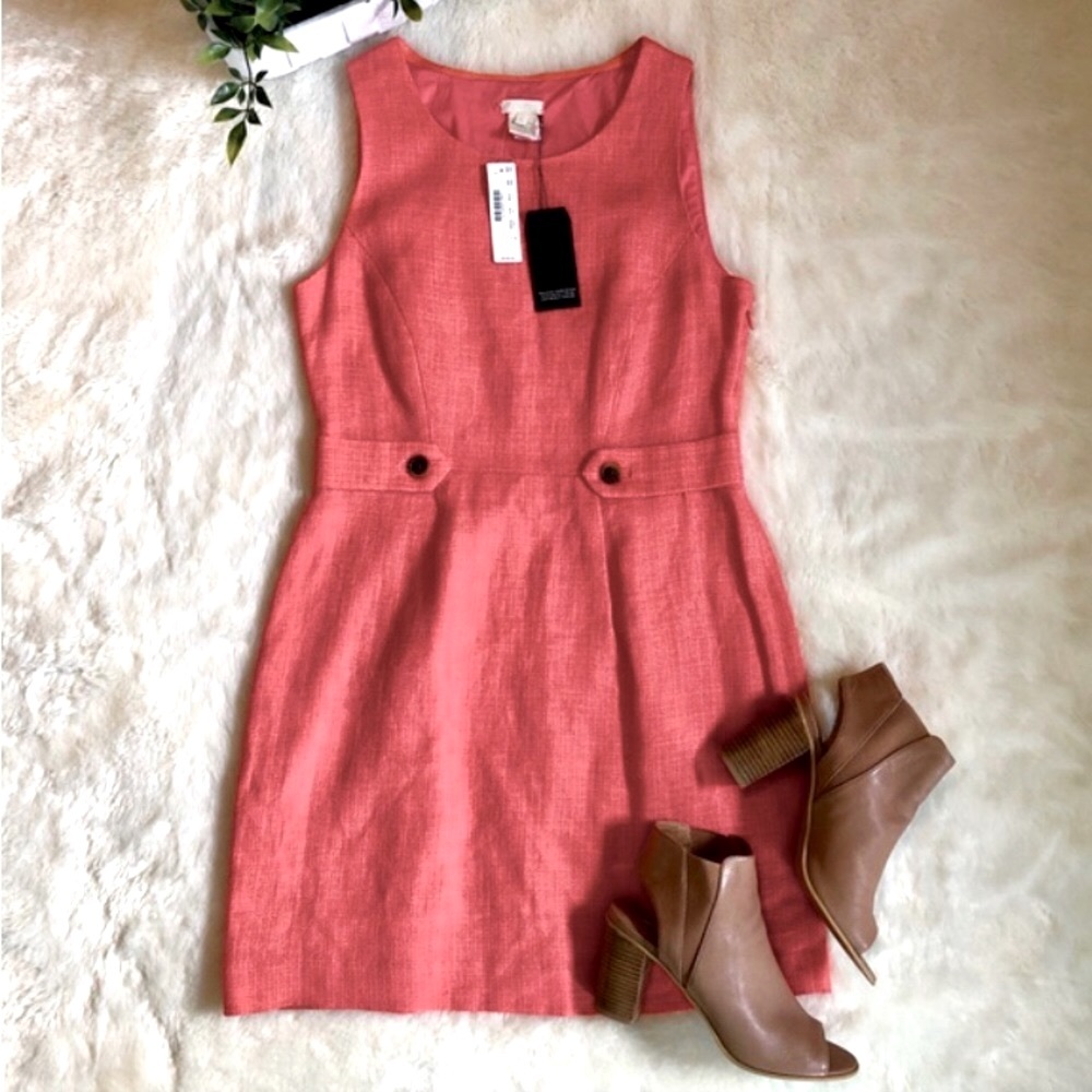 🍊New JCREW Attaché Linen Dress Formal Salmon Midi Work Knee Length Wide Strap - Picture 2 of 2